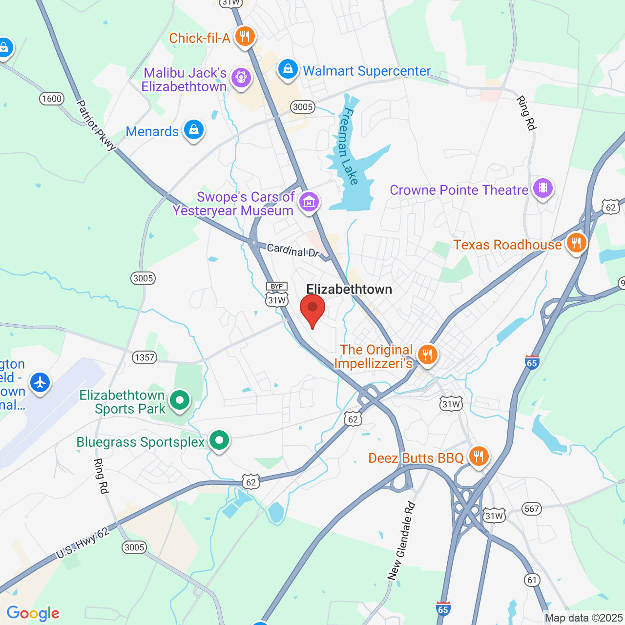 Google map image of our location in 551 Westport Rd Elizabethtown, KY